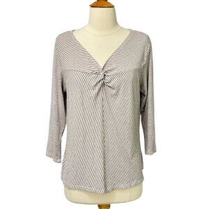 Cut Loose Soft Jersey Knit Top Stretchy 3/4 Sleeve Pink Gray Stripe Swing Size M